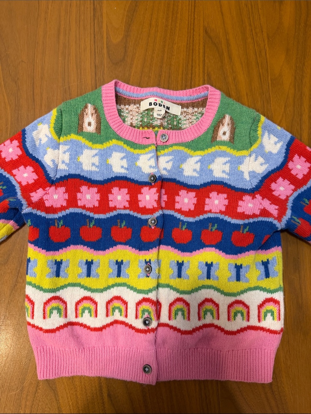 Mini Boden Pink Multicolor Novelty Knit Cardigan